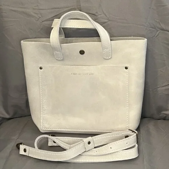 Portland Leather, Crossbody Tote, Beluga/White, w/Journal & Tassel Bag Charm - Picture 2 of 15